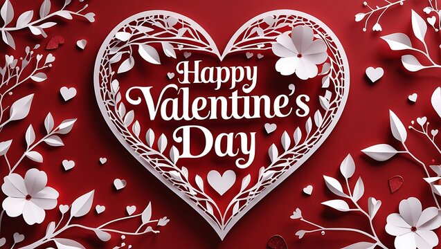 Concept of greeting cards, posters, holiday covers. Happy Valentine's Day greeting card with elegant red roses and hearts 