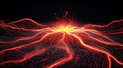 Poster - Dynamic light trails erupting in bold red and yellow on black background abstract visuals digital artwork