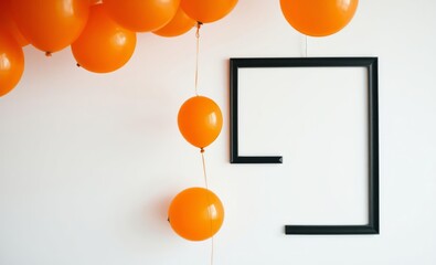 Wall Mural - Orange balloon and photo frame on white background balloon background balloon background party holiday celebration decoration