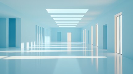 Poster - Futuristic minimalist hallway design with shiny aluminum surfaces bright atmosphere interior space modern viewpoint