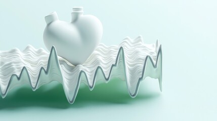 Poster - Elegant heartbeat line design soft gradient green background abstract art minimalistic clean viewpoint