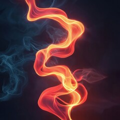 Poster - Fiery light trails intertwining dark smoky background abstract art dramatic environment close-up view radiant concept