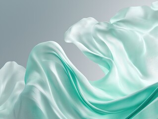 Poster - Elegant flowing teal wave design soft gray background digital graphic modern aesthetic minimalist
