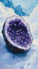 Poster - Amethyst cluster showcase mountains artistic creation vibrant environment close-up bold texture and color