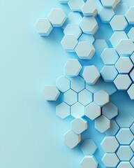 Poster - Abstract hexagonal patterns on light blue background scientific graphic design clean aesthetic modern concept