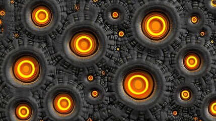 Poster - Abstract Metallic Surface With Glowing Orange Circles