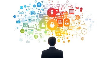 Poster - Global Network Businessman Vision Ideas Technology Innovation Strategy Future Planning Success Colorful Digital Network Connection Businessman Planning Future  