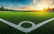 © ArtsybitDesign - Sunset over a vibrant green soccer field, ready for the big game!