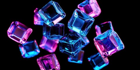 Aufkleber - Bunch of blue and pink cubes are floating in the air
