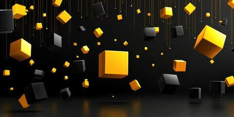 Poster - Black and yellow background with many cubes