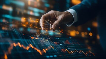 Poster - Businessman Analyzing Digital Data Network Global Financial Market Trends Modern Technology Interface Futuristic Innovation Graph Chart Screen Business         