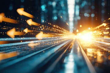 Poster - Abstract Glowing Arrows in Futuristic Environment for Business Purposes