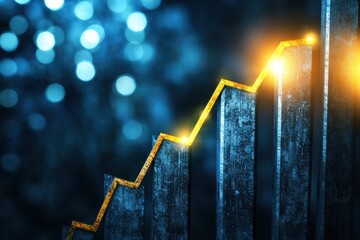 Poster - Glowing Rising Chart Abstract Business Visualization with Blue Background