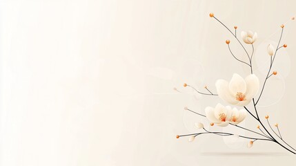 Elegant white blossoms, spring branch, soft background, peaceful scene, website header