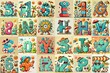 © vector_master - Cartoon Summer season Monsters Lettering Typeface. AI generated illustration