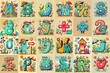 © vector_master - Cartoon Summer season Monsters Lettering Typeface. AI generated illustration