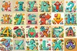 © vector_master - Cartoon Summer season Monsters Lettering Typeface. AI generated illustration