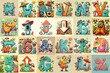 © vector_master - Cartoon Summer season Monsters Lettering Typeface. AI generated illustration