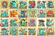 © vector_master - Cartoon Summer season Monsters Lettering Typeface. AI generated illustration