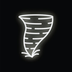 Poster - Neon sign of a tornado glowing white against a black background