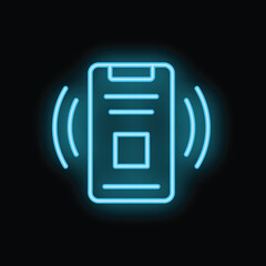 Poster - neon icon of a smartphone sending a vibrating signal, representing concepts like communication and m