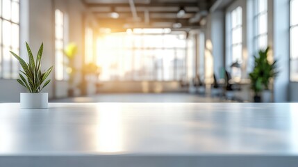 Poster - Bright and Modern Office Interior with White Tabletop and Minimalist Plant Display for Product and Lifestyle Photography