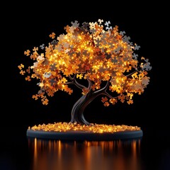 Poster - Tree with glowing puzzle patterns integrated into its structure