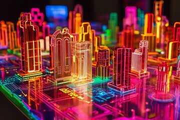 Poster - Intricate neon-colored circuit designs