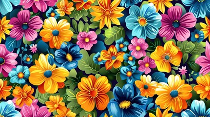 Poster - A seamless pattern of bright colorful flowers.