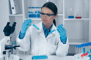 Aufkleber - A dedicated scientist analyzes samples in a hightech lab, highlighting the vital role of ongoing research and innovation in advancing healthcare and expanding scientific knowledge