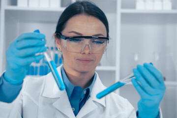 Aufkleber - A dedicated scientist in a leading lab conducts detailed studies on test tubes, engaged in biochemistry and chemistry to promote innovative healthcare solutions for a better future