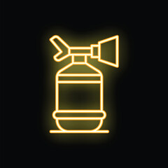 Poster - Yellow glowing neon icon of fire extinguisher equipment illuminating black background