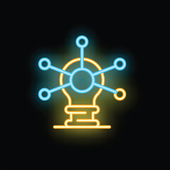 Poster - Neon lightbulb is glowing, representing the concept of generating ideas and brainstorming