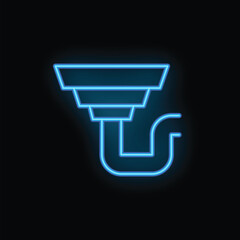 Poster - Blue glowing neon sign showing a cctv security camera on a black background