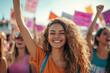 © Thinudi Art - A crowd of women holding banners and signs advocating for equality, diversity, and human rights. International Women's Day concept