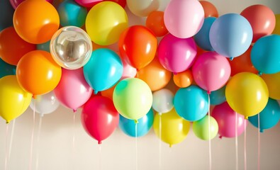 Wall Mural - Colorful balloons on a pastel background with copy space for a birthday party and other events pastel rainbow colors balloon background balloon background party holiday celebration decoration