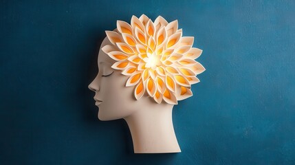 Poster - A profile view of a stylized head adorned with a vibrant flower, set against a deep blue background, symbolizing creativity and beauty.