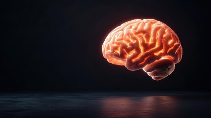 Poster - A glowing, stylized brain floats in a dark space, symbolizing intelligence, thoughts, and cognitive processes.