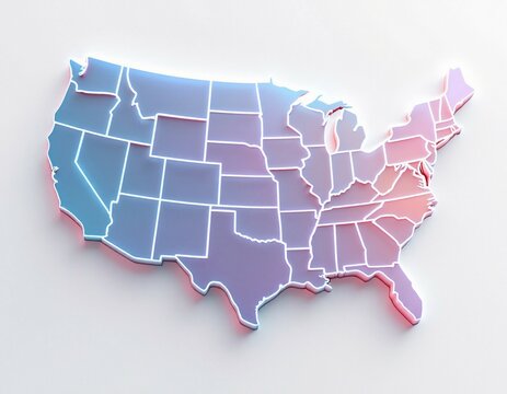 Outline Map of the United States of America Featuring States in neon color Design