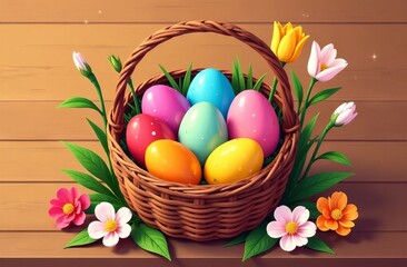 Wall Mural - A Colorful Easter Egg Basket adorned with Beautiful Spring Flowers for festive decorations