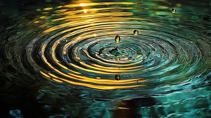 Water droplets falling into a pond, closeup