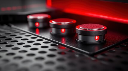 Poster - Close Up of Robotic Welding Systems in Action with Red Lighting and Buttons