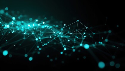 Fototapete - Futuristic digital network with glowing blue connections on black background