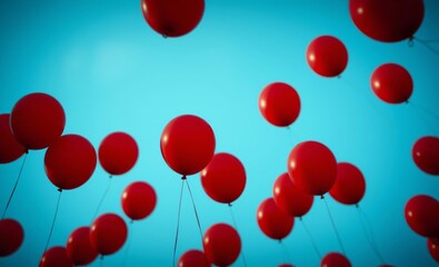 Wall Mural - Red balloons on the background of blue sky balloon background balloon background party holiday celebration decoration