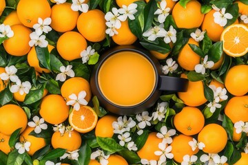 Fresh Orange Juice with Blossoms and Oranges