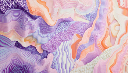 Wall Mural - Psychedelic dreamscape featuring wavy, vibrant patterns in pastel lavender, peach, and mint tones  -