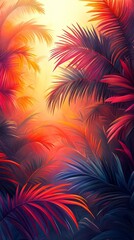 Wall Mural - Vibrant tropical sunset palm leaves