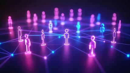 Wall Mural - digital shield surrounding connected people icons in virtual network technology environment abstract