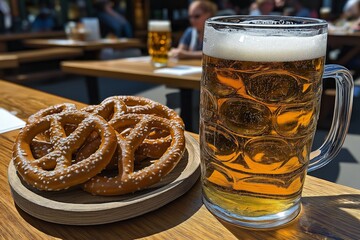 Beer and pretzels celebrating National Pretzel Day at a brewery