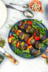 Canvas Print - BBQ Deer Chops With Vegetable Skewers.